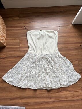 Strapless Cream Floral Tiered Summer Dress